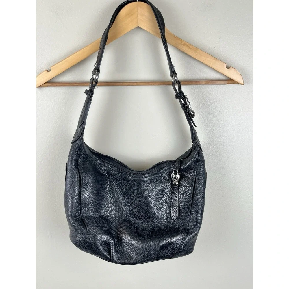 BRIGHTON Masterpiece Niki Hobo Leather Lace Shoulder Handbag Black Y2K